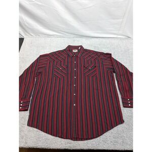 Ely Cattleman Western Shirt Mens Pearl Snap Red Stripe Rodeo‎ Country 2XL